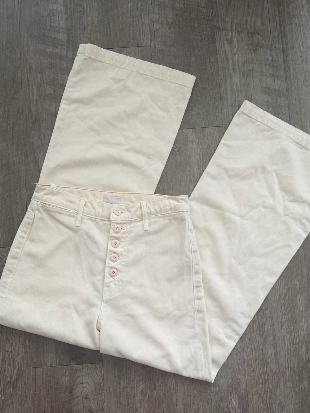 MOTHER Cream Flare Button-Fly Jeans